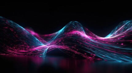 black background with neon color fluctuations. A series of optical neon streams.. The concept of data transmission is a fantastic wallpaper. Ai Generative