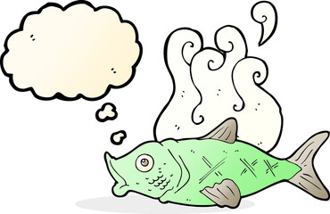 cartoon smelly fish with thought bubble