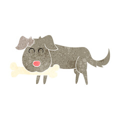 freehand retro cartoon dog with bone
