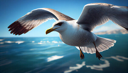 Seagull over sea and blue sky Ai generated image