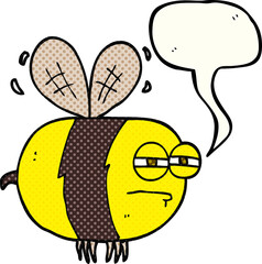 freehand drawn comic book speech bubble cartoon unhappy bee