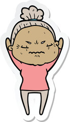 sticker of a cartoon annoyed old lady