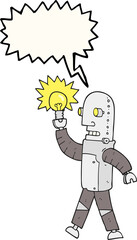 freehand drawn speech bubble cartoon robot with light bulb