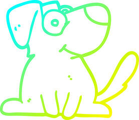 cold gradient line drawing of a cartoon happy dog