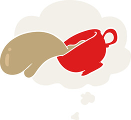 cartoon coffee cup with thought bubble in retro style
