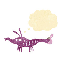 cartoon shrimp with thought bubble