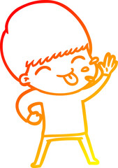 warm gradient line drawing of a happy cartoon boy