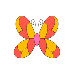 Fototapeta na wymiar Groovy and funky retro butterfly. Colorful vector illustration on isolated background. Retro hippie aesthetic 60s, 70s style