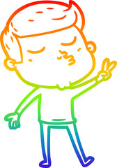 rainbow gradient line drawing of a cartoon model guy pouting