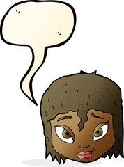 Naklejka premium cartoon female face with speech bubble