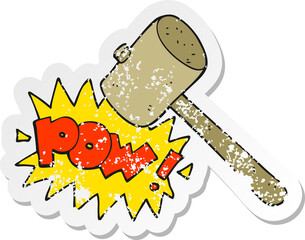 retro distressed sticker of a cartoon wooden mallet