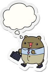 cute cartoon business bear with thought bubble as a printed sticker