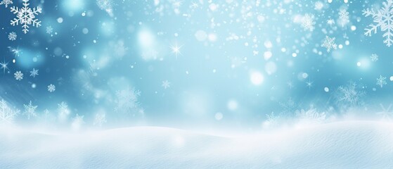 Naklejka na ściany i meble Beautiful background image of small snowdrifts, falling snow and snowflakes in white and blue tones