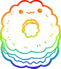rainbow gradient line drawing of a cartoon biscuit