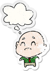 cartoon old man with thought bubble as a distressed worn sticker