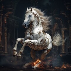 White horse running on fire.
Generated AI