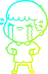 cold gradient line drawing of a cartoon man crying
