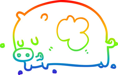 rainbow gradient line drawing of a cute cartoon pig