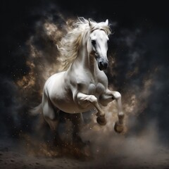 Fototapeta na wymiar White horse running. Generated AI