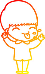 warm gradient line drawing of a cartoon funny boy