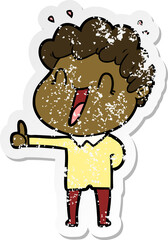 distressed sticker of a cartoon happy man