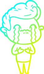 cold gradient line drawing of a cartoon man crying