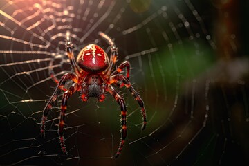 Close up photograph of a spider in its natural habitat, showcasing the mesmerizing beauty of its presence. Generative AI