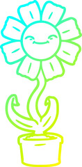 cold gradient line drawing of a happy cartoon flower