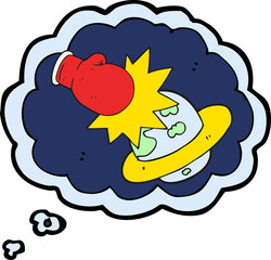 freehand drawn thought bubble cartoon planet taking a punch