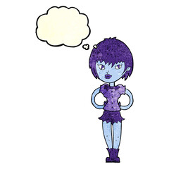 cartoon pretty vampire girl with thought bubble