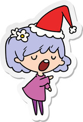 hand drawn christmas sticker cartoon of kawaii girl
