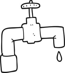 freehand drawn black and white cartoon dripping faucet