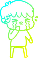 cold gradient line drawing of a cartoon boy crying