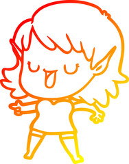 warm gradient line drawing of a cartoon elf girl