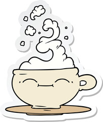 sticker of a cartoon hot cup of coffee
