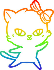 rainbow gradient line drawing of a cute cartoon cat
