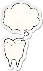 cartoon tooth with thought bubble as a distressed worn sticker