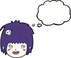 cartoon happy vampire girl face with thought bubble