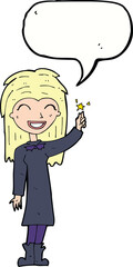 cartoon friendly witch girl with speech bubble