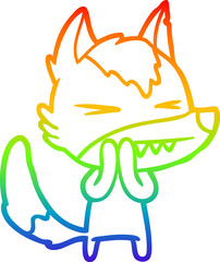 rainbow gradient line drawing of a angry wolf cartoon