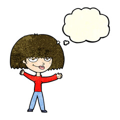 cartoon smug woman with thought bubble