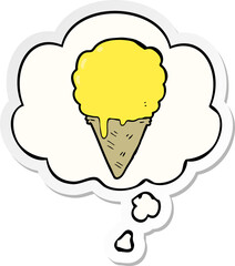 cartoon ice cream with thought bubble as a printed sticker