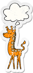 cartoon giraffe with thought bubble as a distressed worn sticker