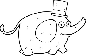 freehand drawn black and white cartoon elephant