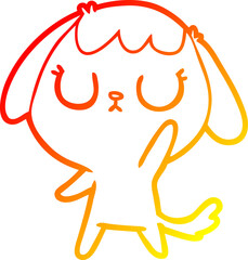 warm gradient line drawing of a cute cartoon dog