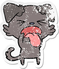 distressed sticker of a cartoon disgusted dog
