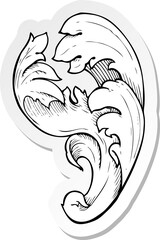 sticker of a traditional hand drawn floral swirl