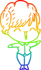 rainbow gradient line drawing of a cartoon laughing woman