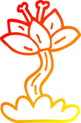 warm gradient line drawing of a cartoon red lilly