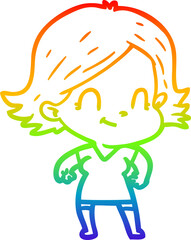 rainbow gradient line drawing of a cartoon friendly girl